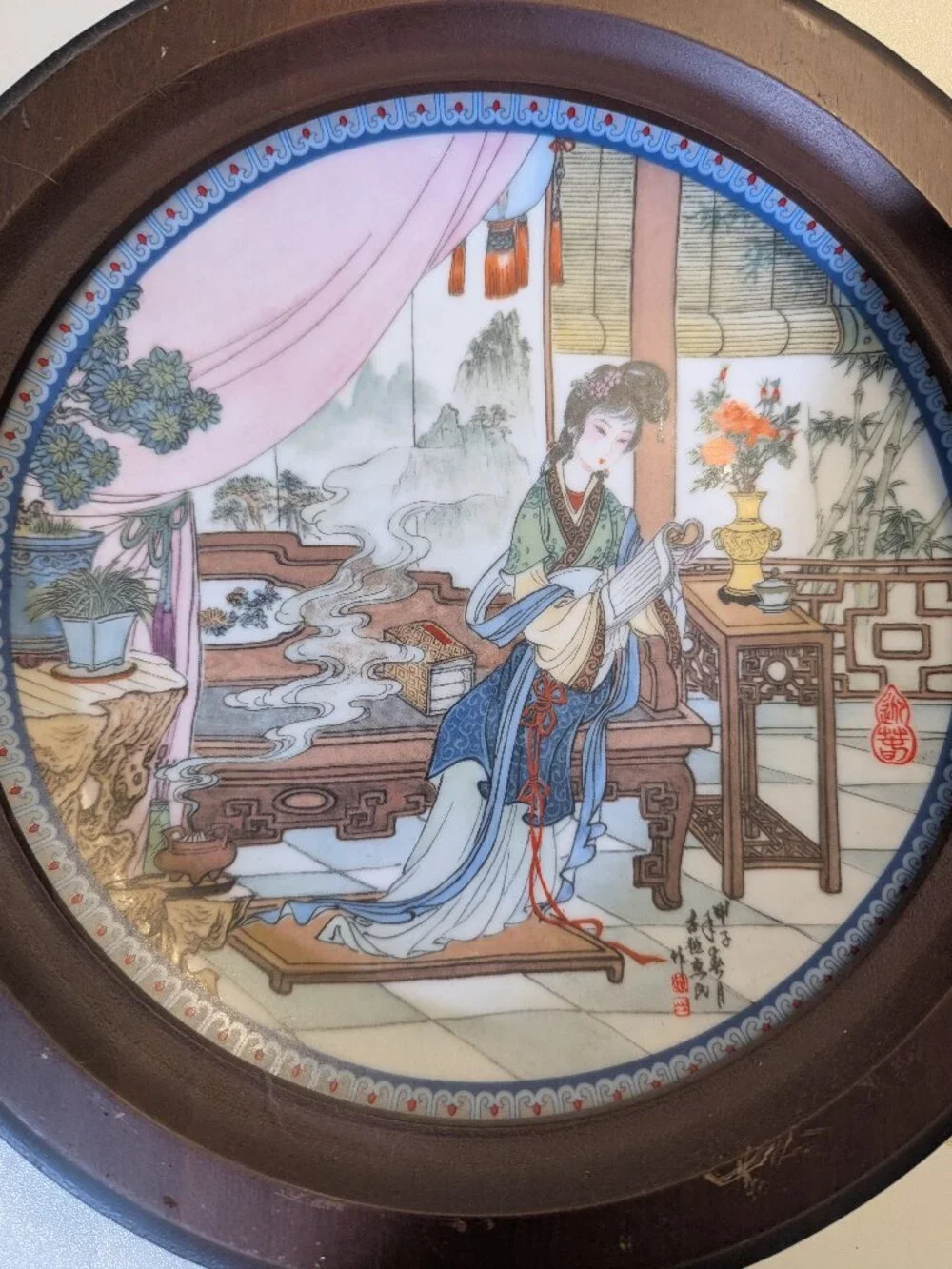 Imperial Jingdezhen Vintage Framed Chinese Porcelain Collector's Plate Ying-Chun
